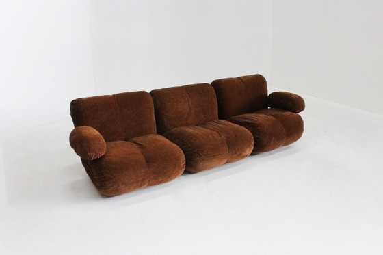 Modulaire bank, bruin fluweel-achtig, Modulaire banken, Textiel, Vintage (foto 2 van 10)