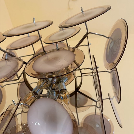 Image 1 of Lampada a sospensione con dischi in vetro di Murano viola di Vistosi