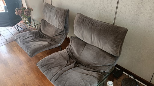 2x Saporiti Onda Armchairs gray suede