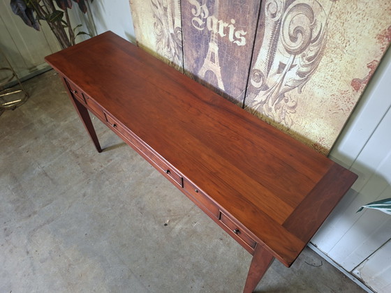 Image 1 of Mesa auxiliar clásica de madera de cerezo, mesa de pared, consola, dimensiones: 145x40cm y 72cm de alto.