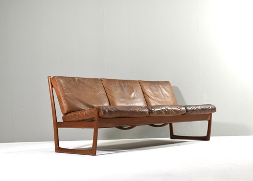 Peter Hvidt & Orla Mølgaard FD130 canapé en cuir cognac - Danemark, circa 60s design