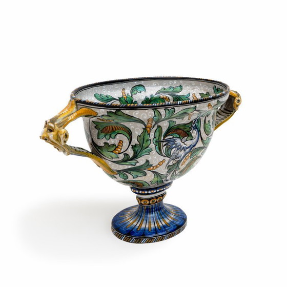 Image 1 of Vaso a due manici di manifattura Maiolica Artistica Pesarese "MAP" 1920.