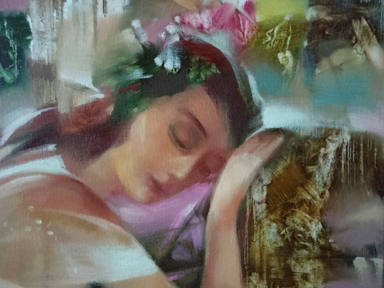 Original Oil Painting Abstract Figurative Girl Flowers Morning Symphony – Paintings & Drawings, Canvas (photo 6 of 13)