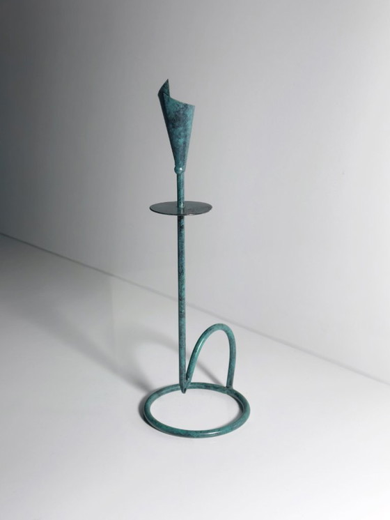 Image 1 of 90er Kerzenständer Türkis Postmoern Metall Postmodern Kerzenleuchter Grünspahn Dekor