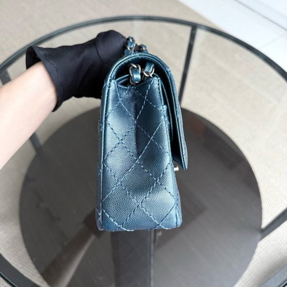 Image 1 of Chanel Classic Flap Medium - Caviar 25CM Quilted Dark Blue Silver Hardware Series 23