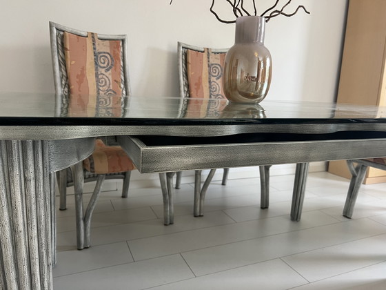 Image 1 of Mesa de cristal con 6 sillas de bambú/ratán (estudio de mimbre Schütz)