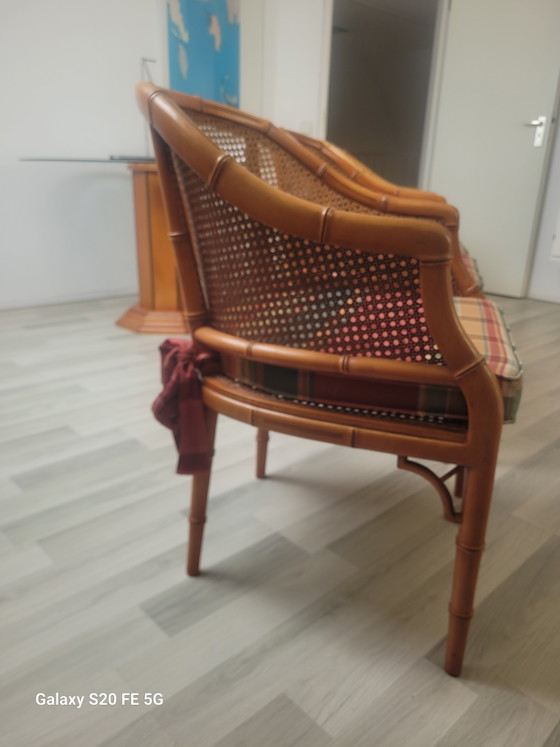 4 Faux Bamboo Giorgetti stoelen en eettafel – Eetkamerstoelen, Glass, Textile (photo 13 of 14)