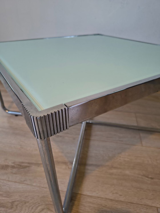 Table basse vintage en chrome – Verre dépoli (Menthe/Verre laiteux) – Tables basses, Métal (photo 2 of 7)