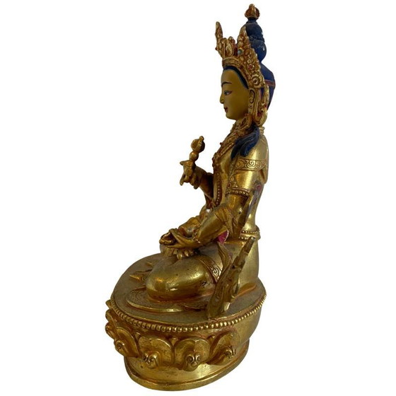 Estatua nepalesa de bronce dorado de White Tara – Tradición Newar, finales del siglo XIX – principios del XX (photo 7 of 10)