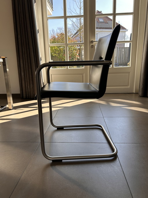 6 Arco Chairs With Leather Seat And Curved Stainless Steel Frame