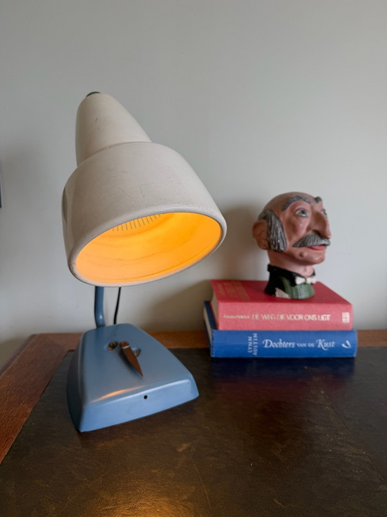 Vintage Table lamp, 50s/60s, cream & blue, retro, Metal (photo 2 of 5)