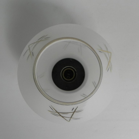 Image 1 of Art Deco Plafondlamp Met Glazen Kap Met Gouden Decoraties, Jaren 30