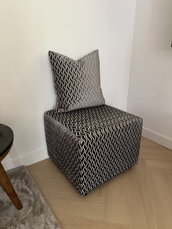 Image 1 of Pouf with luxury velour print fabric + matching cushion