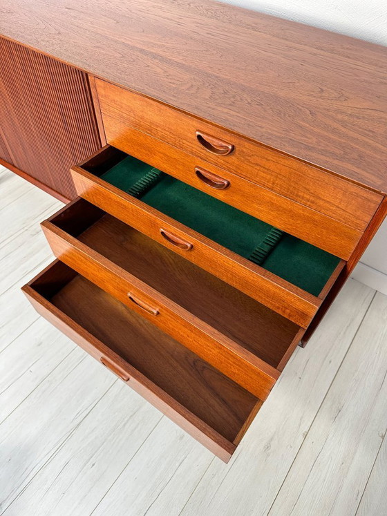 Image 1 of 1958 Danish Teak Sideboard Model 309 by Peter Hvidt & Orla Mølgaard-Nielsen for Søborg Møbelfabrik – Mid-Century Tambour Credenz