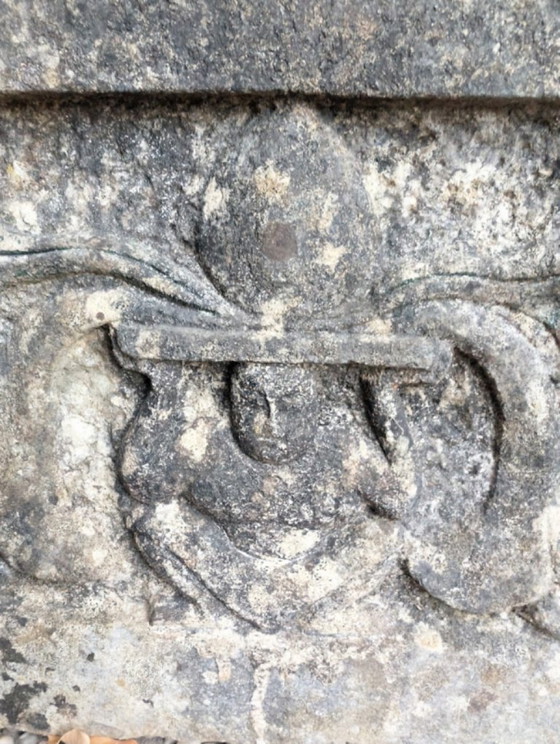 Image 1 of Large Himalayan limestone Buddha stele with naga and temple relief