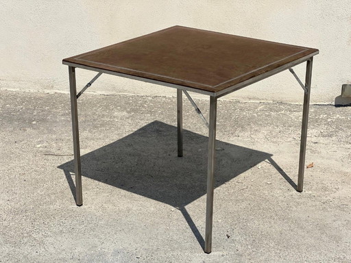Christian Dior folding games table in steel and velvet 1970