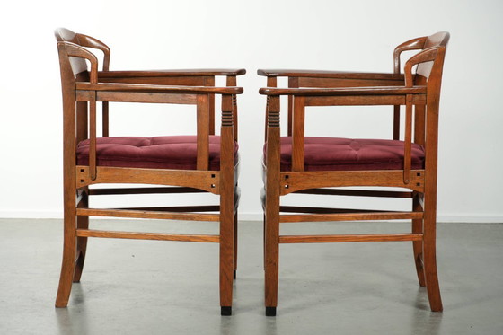 Image 1 of 2 chaises de salle à manger Schuitema de style Art Nouveau/Jugendstil avec revêtement en tissu rouge