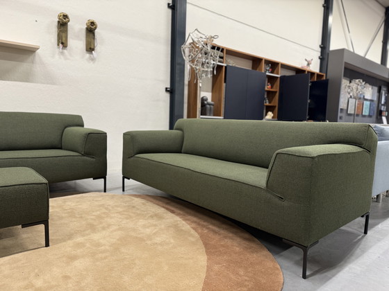 Image 1 of Design on Stock Bloq Sofa set 3 & 2.5 Seater + Footstool Green fabric