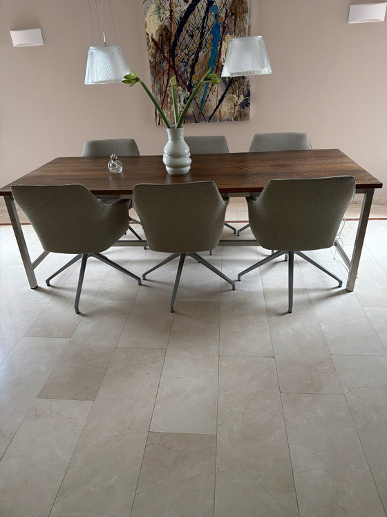Wengé Solid Wood Dining Table 240×100x76 cm, Stainless Steel Base, Other, Brown (photo 5 of 6)