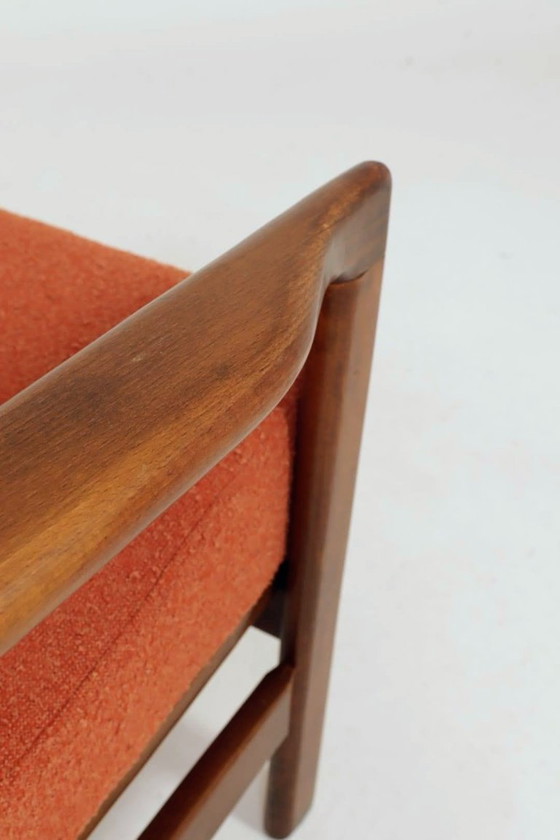 Image 1 of Poltrona vintage con cuscini arancioni papaya, design classico, poltrona lounge MCM, 1960, Polonia