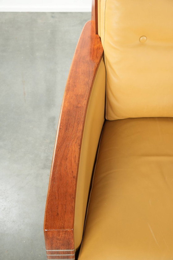 Image 1 of 2 x Prachtige gele rundleren Art Deco design fauteuil van Schuitema, model Frank, uit de Decoforma serie