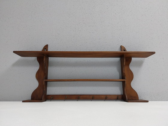 Image 1 of Rustic Vintage Wall Shelf with Hooks