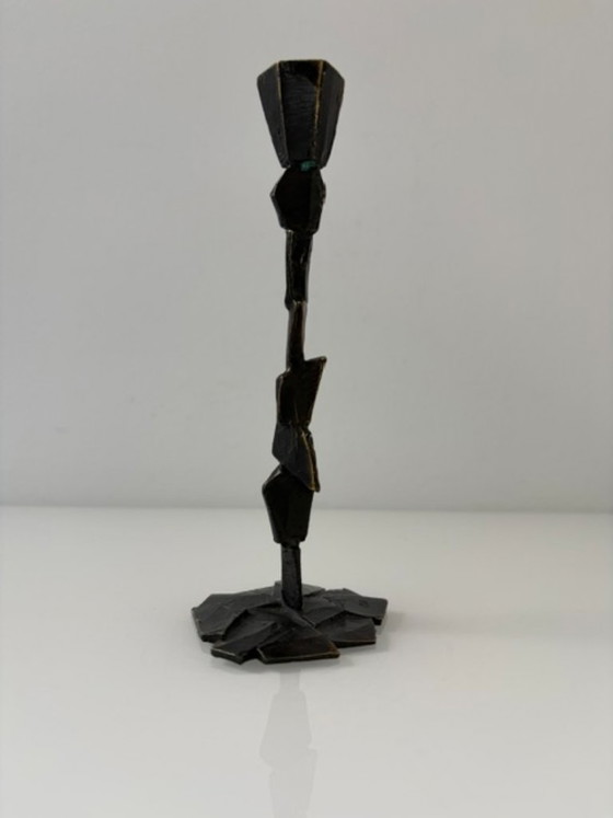 Vintage Brutalist Candle Holder with Patina, Metal, Brown, Abstract (photo 5 of 14)