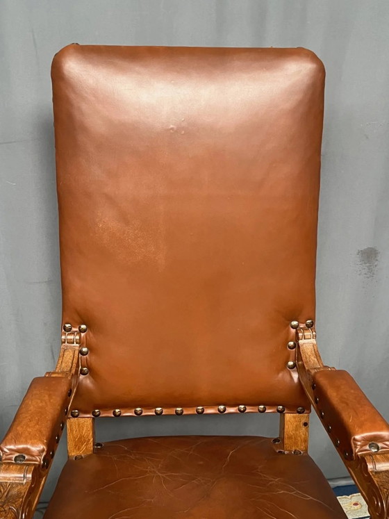 Pair of Renaissance armchairs. Carved solid oak. Holland. Late 19th century., Wood, Brown (photo 7 of 9)
