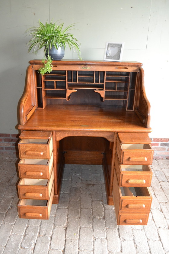 Image 1 of Antique Oak Wooden Shutter Desk, Secretaire