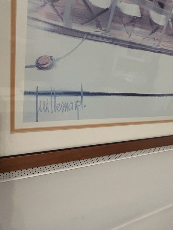 Maritiem Schilderij: "Nioulargue" Prent Gesigneerd Dominique Guillemard – Kersen Houten Lijst – Wanddecoratie (photo 4 of 5)