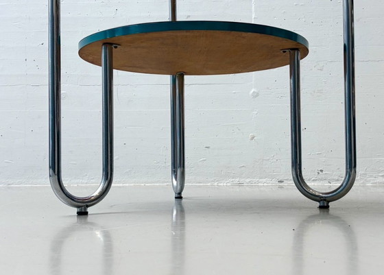 Image 1 of Bauhaus loop table with petrol-colored Resopal coating, 1960s