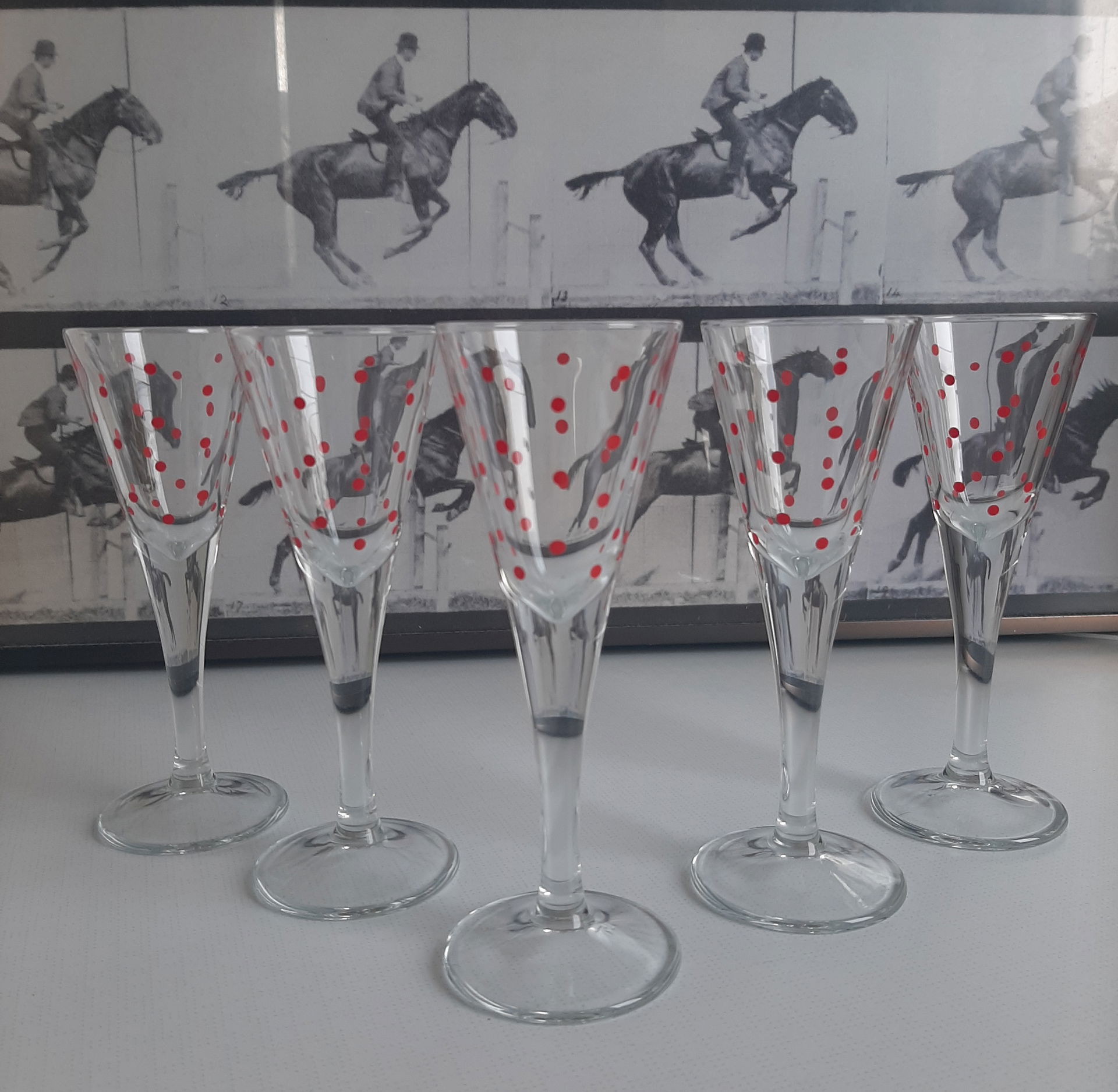 Horse Brandy Glasses, Etched Crystal