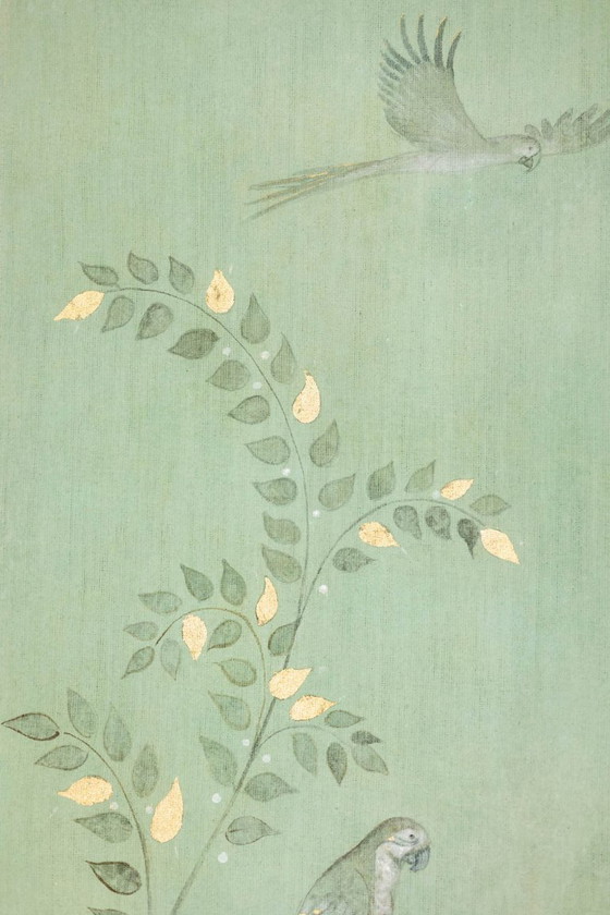 Image 1 of Painted canvas, or decorative panel, Parrots and bird. Contemporary.