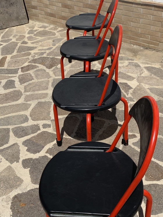 Set van 4 vintage Lamm L/O Design klapstoelen - rood en zwart - Italiaans design uit de jaren 80 – Metal (photo 4 of 12)