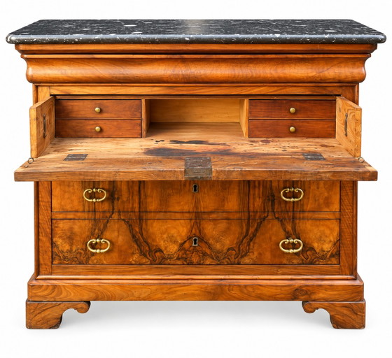 Louis-Philippe Stil Sekretär-Kommode 19. Jahrhundert Nussbaum- und Maserholzfurnier – Kommoden, Wood (photo 3 of 9)
