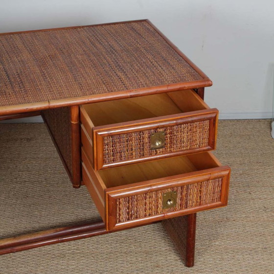 Image 1 of Vintage wicker, bamboo and brass desk by Dal Vera, 1970