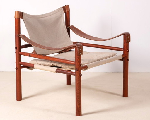 Fauteuil Sirocco d'Arne Norell en frêne et toile, Suède des années 1960