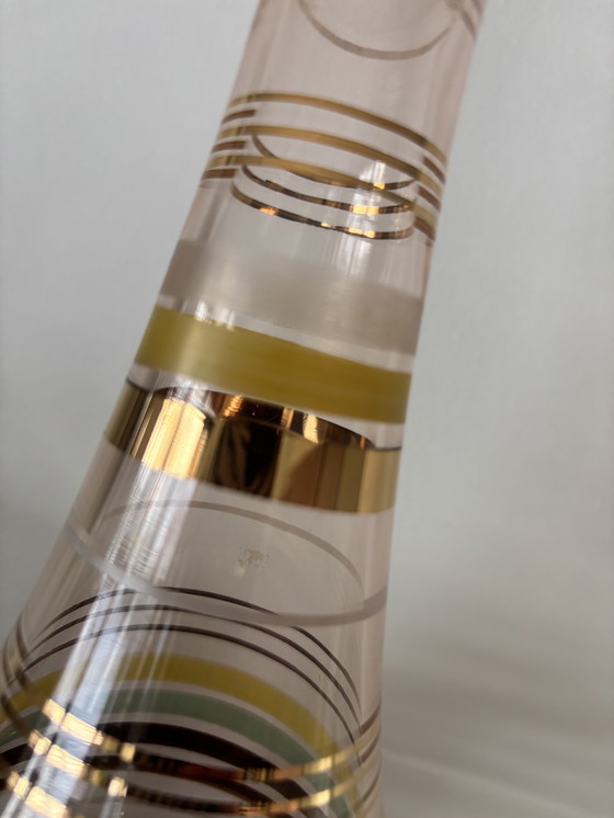 Image 1 of Decoratieve Boheemse Glazen Karaf met Gouden en Kleurbaden — Vintage Midden-Europees Glas