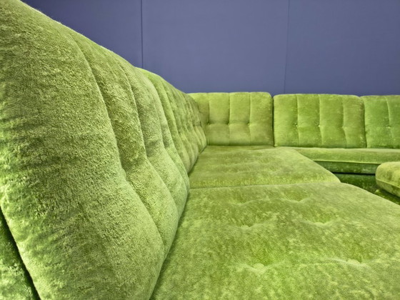 Image 1 of Ensemble de canapés modulaires vintage en velours vert, années 1970