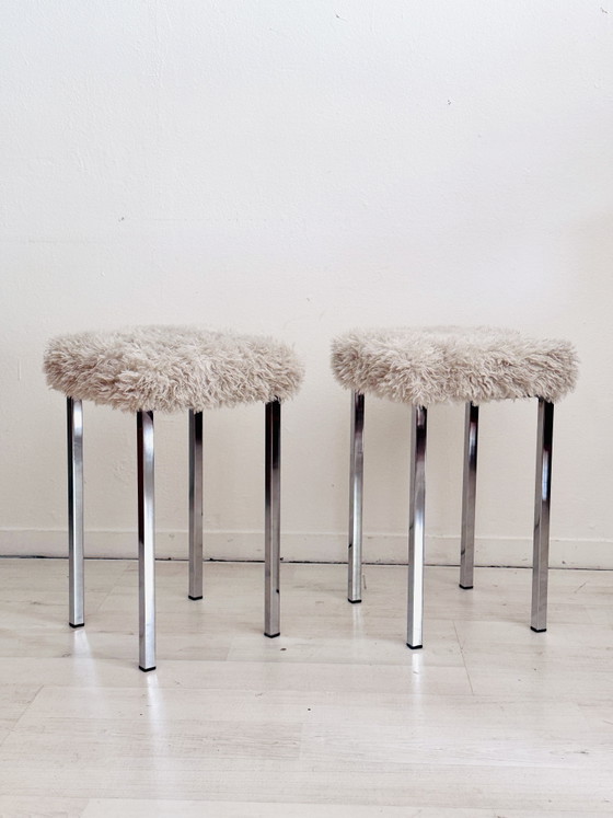 Image 1 of 2 sgabelli vintage con base cromata e rivestimento soffice
