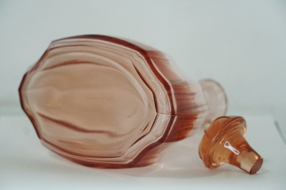 Image 1 of Vintage Art Deco Pink Rosalin Glass Decanter with Stopper | 1930s