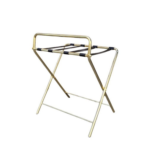 Portamaletas/portaequipajes hotelero plegable, acero dorado y textil, 90’s - Francia
