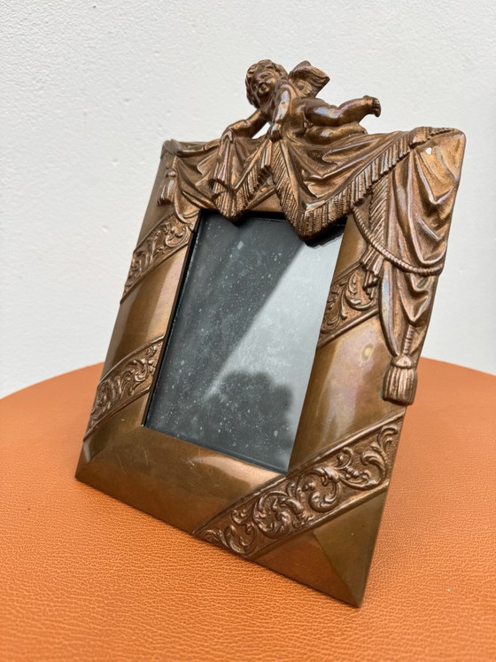 Art Nouveau Bronzen Cherubijn Fotolijst, Fotolijsten, Gold (foto 2 van 15)