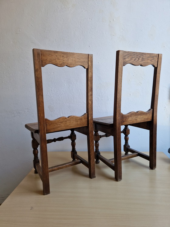Image 1 of 2x Antique Chairs With Open Back Turned Legs Century