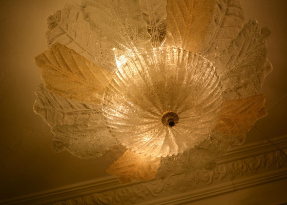 Grand Lustre Plafonnier en Verre de Murano Feuilles, Ambre Clair, Italien, Années 1970 – Metal, Murano Glass (photo 8 of 10)