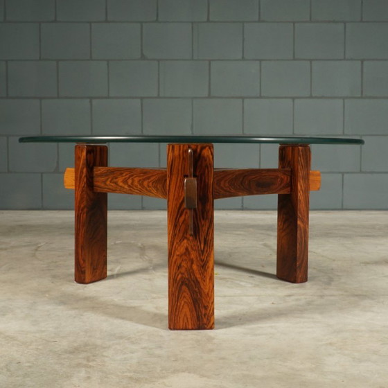 Vintage Brutalist coffee table – rosewood – 1970s – Glass (photo 4 of 12)