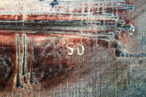 Image 1 of Grand plat motif chat en poterie vintage