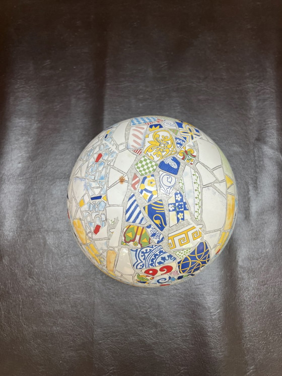 Image 1 of decorative ceramic sphere with Gaudi-like mosaic decoration