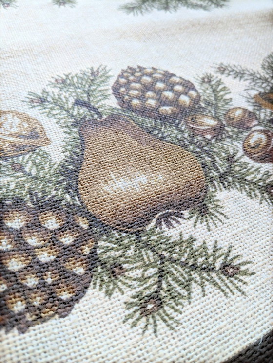 Image 1 of Rare vintage jute tablecloth set from the 70s-80s – autumn & Christmas motifs – 3-piece