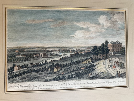 Grote antieke ingelijste prent uit de jaren 1750 – Richmond Hill, Surrey – Sayer & Overton